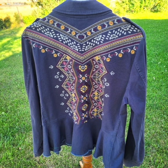 Embroidered Knox Rose Navy Jacket, XL - Picture 1 of 12